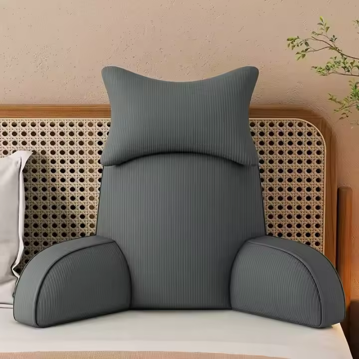 Almohada de Lumbar Ultra Cómoda Espalda y Brazos Grises Cubierta de Microplush Desmontable - 1
