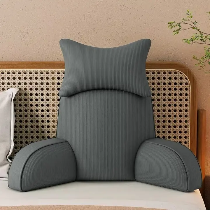 Almohada de Lumbar Ultra Cómoda Espalda y Brazos Grises Cubierta de Microplush Desmontable - 1