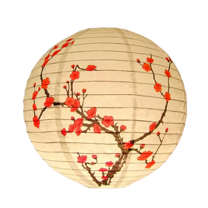 Linterna de papel de flor de ciruelo de 35 cm con marco de metal, luz decorativa colgante para el hogar - 1