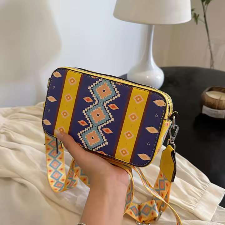 Bolso Cruzado Vintage de Bordado para Damas Pequeño Bolso Cuadrado de Hombro - 1