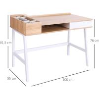 Mesa de Ordenador PC 137x55x92 cm Escritorio con Estantería de 3 Estantes 2 Cajones y Soporte para Impresora para Oficina Estudio Despacho Blanco y Roble - details 11