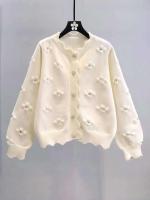 24 nuevo Otoño e Invierno wer idioma cárdigan de punto con perlas Sweetheart Daisy romántico borde ondulado suéter chaqueta - details 0