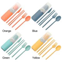 Juego de cubiertos de paja de trigo, cuchara portátil, tenedor, cuchillo, palillos con estuche, vajilla para oficina de estudiantes - details 4
