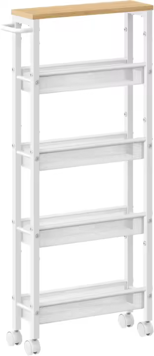 Carro de 4 Niveles, Carro Estrecho de Cocina con Ruedas, con Asa, para Espacio Reducido, 22 x 45,4 x 77 cm, para Cocina, Baño, Salón, Estudio, Marrón Rústico y Negro LRC033B01 - 1