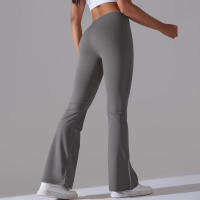 Leggings de yoga de color sólido para mujer, pantalones acampanados de cintura alta, elásticos, entrenamiento, pierna ancha - details 4