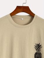 Camiseta 100% algodón con estampado de piña para hombre, camiseta informal de manga corta con cuello redondo, ropa de hombre para exteriores - details 5