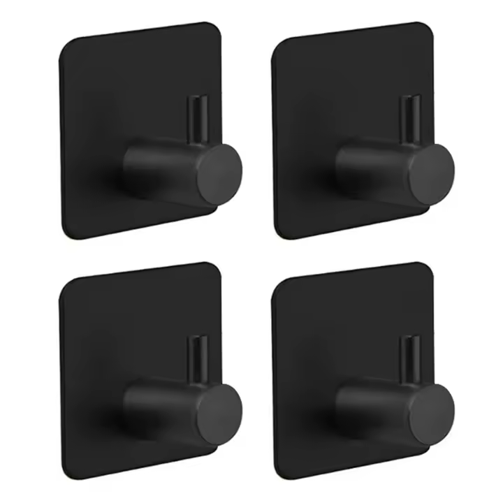 Ganchos para toallas de acero inoxidable, ganchos de pared cuadrados autoadhesivos, soporte dispensador de papel higiénico, ganchos para abrigos de pared, organizador de cocina y baño, 4 Uds. - 1
