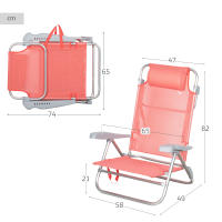 Pack de 2 sillas de playa plegables, con respaldo reclinable 7 posiciones, convertibles en tumbona, tamaño 47x49x82 cm, de aluminio y textileno, con cojín acolchado y asas de mano para transportar - details 1