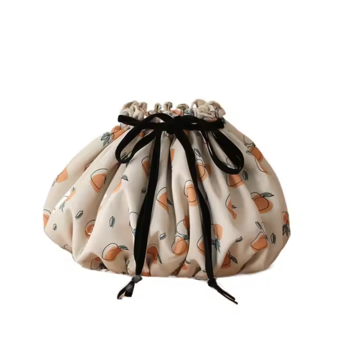 Bolsa de maquillaje con cordón de gran capacidad, bolsa de aseo de viaje impermeable con cordón, bolsa interior de clasificación con estampado de frutas - 1