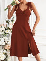 Vestido mediano y largo en la cintura en el pecho de moda de las mujeres - details 1