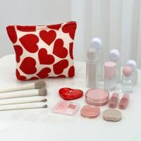 Bolsa de maquillaje con diseño de amor de gran capacidad, bolsa de cosméticos con forma de corazón de pana con cremallera, bolsa de almacenamiento de artículos de tocador de regalo encantador para mujer - details 8