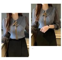 2025 otoño mujer gasa Patchwork suéter manga linterna cuello vuelto jersey con botones mujer Oficina señora suéter invierno - details 23