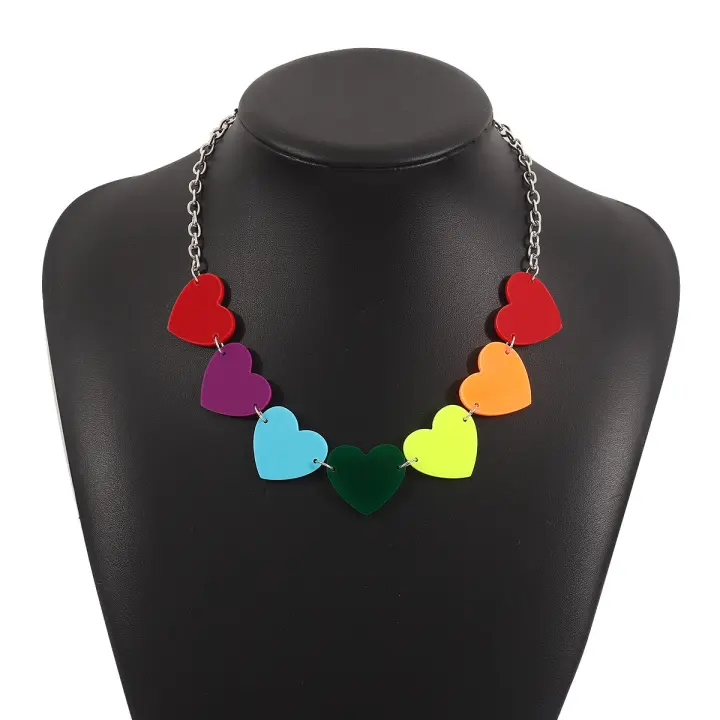 Collar de acrílico geométrico coloreado Pride Moon, collar de amor de estrella de dopamina dulce - 1