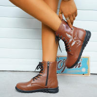 Botas cortas de cuero bordadas para mujer, zapatos planos al tobillo, deportivos, de mezclilla, estilo Chelsea, a la moda, invierno, 2023 - details 15