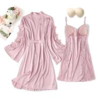 Ence Conjunto de bata de flores para mujer, kimono de boda con correa de cinta, ropa de dormir, 2 piezas - details 4