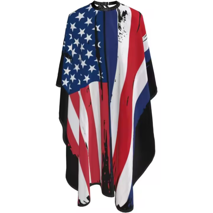 Capa de peluquero con bandera de EE. UU. Costa Rica - Capa de corte de pelo impermeable para peluquería profesional con cierre a presión ajustable - Delantal de corte de pelo para estilista y uso doméstico - 55''X66'' - 1