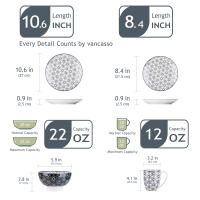 MALACASA Juego de Vajilla de Porcelana Japonesa Pintada a Mano de 16 Piezas con Diseño Único y de Tendencia - details 1