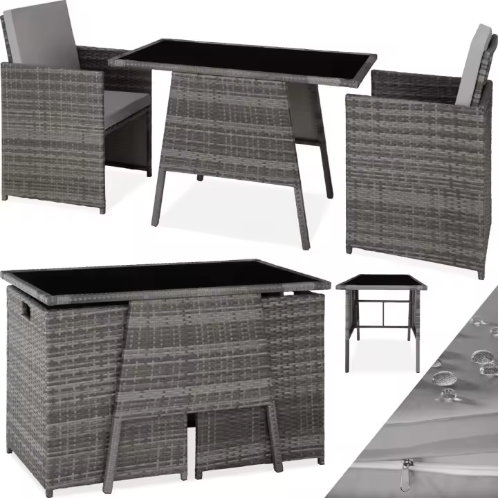 Aluminio, Muebles de Jardín Exterior Resistentes a la Intemperie, 2 Sillas con Cojines, Mesa de Cristal, Apilables, Fundas Extraíbles - 1