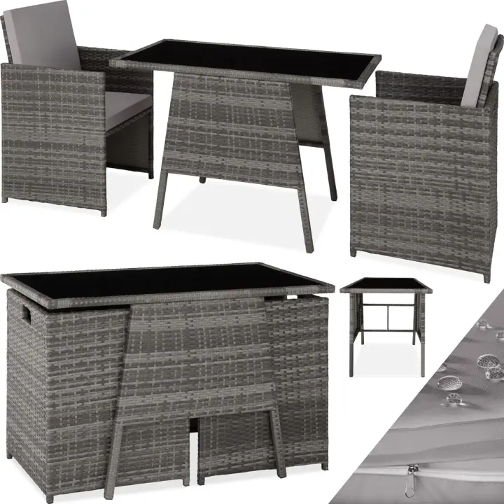 Aluminio, Muebles de Jardín Exterior Resistentes a la Intemperie, 2 Sillas con Cojines, Mesa de Cristal, Apilables, Fundas Extraíbles - 1