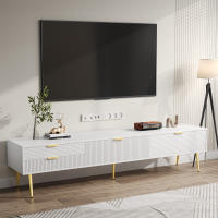 Mueble de TV elegante, tablero bajo. Con cajones y puertas, muebles de salón. Diseño moderno. Manijas y patas doradas. - details 1