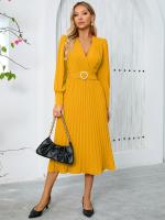 Vestido largo Vintage de manga larga con cuello en V para mujer, ropa de Color liso, primavera y otoño, 2025 - details 10