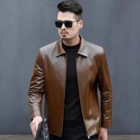 Chaqueta Bomber de Cuero Falsio Delgada Abrigo Veterano con Cremallera y Bolsillos para Hombres - details 3