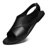 Sandalias de Estilo Vintage para hombre, zapatos informales de cuero genuino para exteriores, zapatos de playa con punta abierta, planos romanos para caminar - details 2