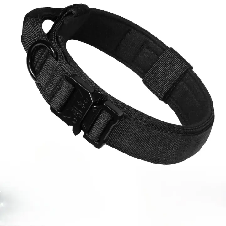Collar para perros con asa, collar para perros con hebilla de metal, collar táctico para perros impulsivo y fuerte prevención de - 1
