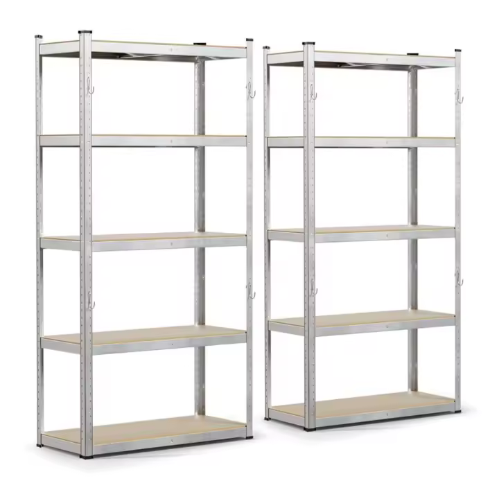 2 x Estantería Metálica 180x90x40 cm, Estante Almacenamiento de 5 Niveles con Ganchos, Estantería Cargas Pesadas, Montaje sin Herramientas, Carga de 875 kg, para Garaje, Bodega, Trastero - 1
