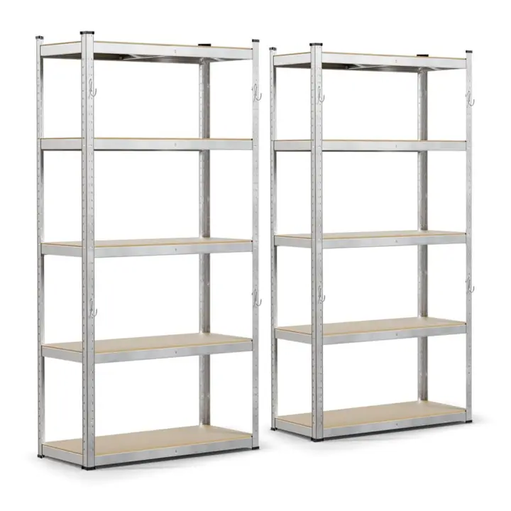 2 x Estantería Metálica 180x90x40 cm, Estante Almacenamiento de 5 Niveles con Ganchos, Estantería Cargas Pesadas, Montaje sin Herramientas, Carga de 875 kg, para Garaje, Bodega, Trastero - 1