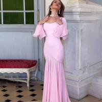 Un nuevo vestido de retales plisado con cuello cuadrado y manga larga de encaje de color liso - details 23
