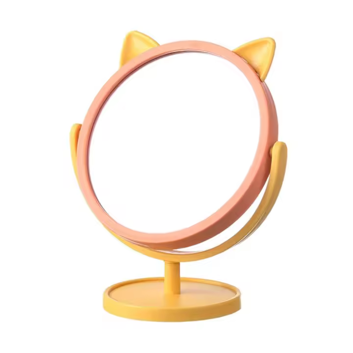 Bonito espejo de tocador HD de escritorio con orejas de gato de dibujos animados, espejo de maquillaje de un solo lado, rotación de 360 ​​grados, espejo de maquillaje inastillable de princesa para mujer - 1