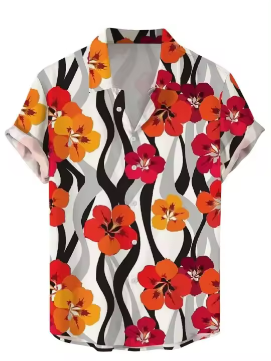 Trcale planta top estampado 3D para hombre, camisa casual de verano para vacaciones, nuevos botones, solapa, manga corta, ropa unisex - 1