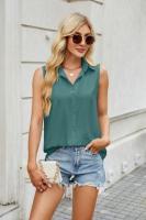 Camisa y blusa de verano para mujer, blusa holgada de gasa de Color sólido sin mangas con botones, hermosa en promociones, Tops femeninos - details 19