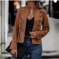 Abrigos de tela de gamuza para mujer, cárdigan informal con cuello levantado - details 3