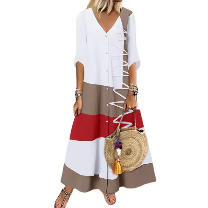 Vestido de verano para mujer, falda larga con botones, informal, para playa - 1