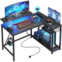Forma de L con Tomas de Corriente y Luces LED, Escritorio Esquinero con Estantes, Reversible para Ordenador para el Hogar, Oficina, Dormitorio, Espacio Pequeño, 106,5 cm - details 8