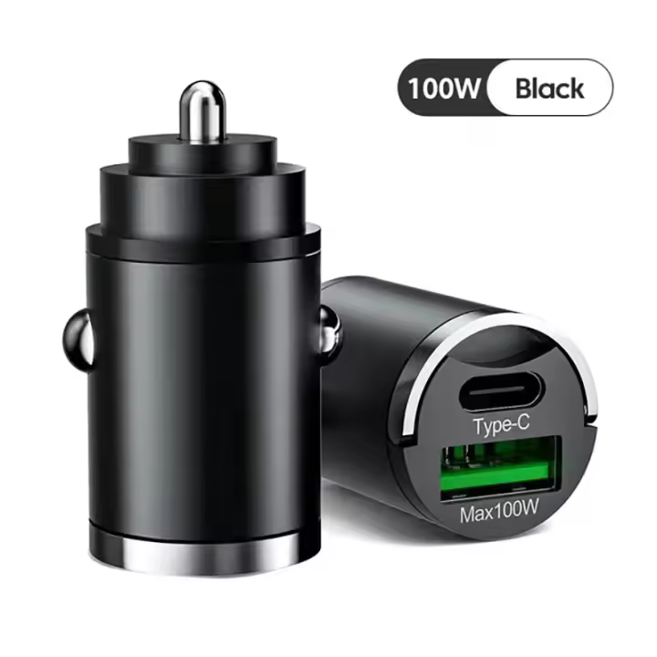 VAORLO-Mini anillo de tracción Invisible para coche, Cargador USB de 100W + tipo C/+ PD30W QC3.0 puerto dual, adaptador de carga de teléfono con Flash súper rápido - 1