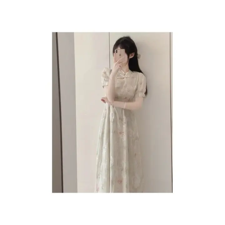 Elegante Vestido Largo de Verano Estilo Chino Mejorado Cheongsam con Cintura Francesa - 1