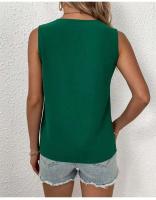 Blusa de encaje Parchwork para mujer, camiseta holgada con agujeros para verano, ropa de calle informal, Top sin mangas con cuello en V Lac - details 15