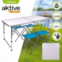 Mesa de Camping Plegable Portátil para 4 Personas Altura Regulable 4 Taburetes Incluidos - details 3