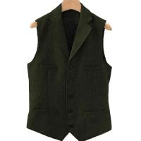 Chaleco de traje de tweed con espiga para hombre, solapa de muesca ajustada con 4 bolsillos, chaleco de boda para padrinos de boda - details 5