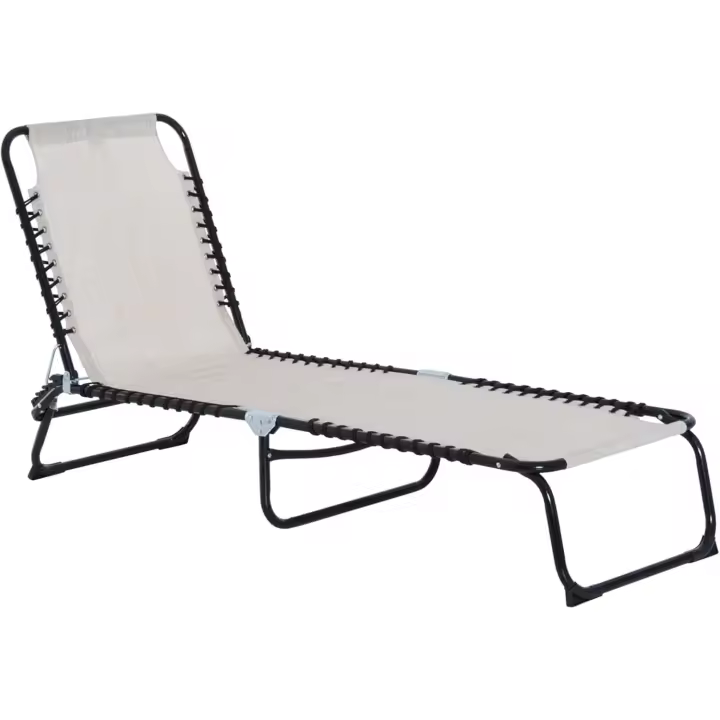 Plegable y Ajustable 4 Posiciones Jardín Reclinable con Sistema Cordones para Exterior Marco Acero 197x58x30 cm Crema - 1