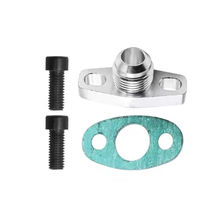 Kit de adaptador de brida de drenaje de retorno de aceite Turbo AN10 para Garrett GT28 GT30 GT35 T25 con pernos M8X1.25mm plateados - 1