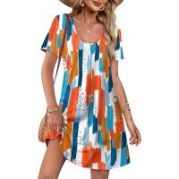 Vestido de verano de mujer de camisa de manga corta con estampado casual con cuello en V suelto - details 13