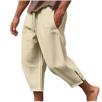 Pantalones capri de lino ligeros, corte holgado, cintura elástica, estilo informal de playa para hombres - details 5