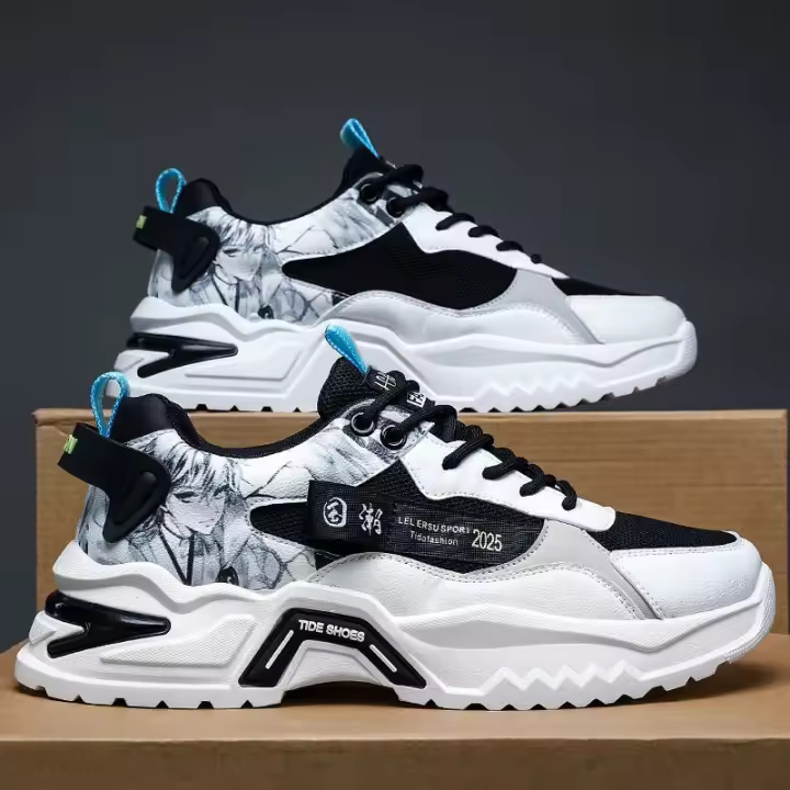 Zapatos masculinos nuevos zapatos deportivos con superficie de malla transpirable zapatos de moda para correr con suela gruesa para hombres blancos - 1