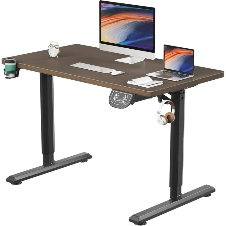 Mesa de computadora elevada eléctrica Ergonómica, tamaño 160x75 cm, altura ajustable, con portavasos, ganchos, robusta, fácil de instalar, para dormitorio, oficina, reuniones, estudio - 1
