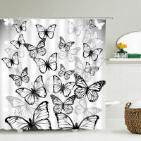 Cortinas de ducha con patrón de mariposa para baño, tela impermeable de alta calidad con estampado 3D de flores, 12 ganchos - details 2