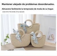 Bolso tejido a mano con cinta a la moda, bolso de playa de verano, bolso de paja de celebridad de Internet, bolso de vacaciones de playa estilo Mori para mujer - details 9